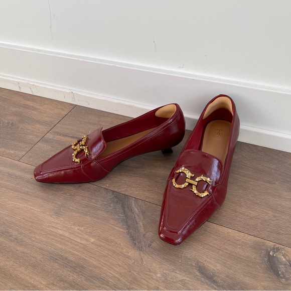 Burgundy Red Loafers with Gold Accents - Picture 3 of 7